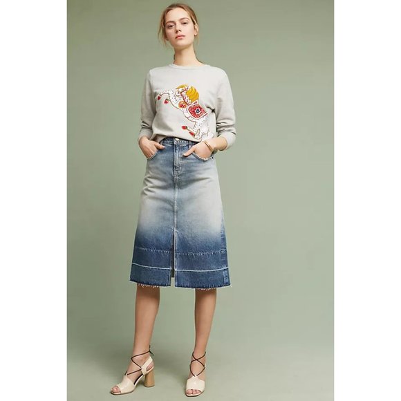 Current / Elliott The Slit Denim Ombre Midi Skirt NWT - Picture 1 of 8